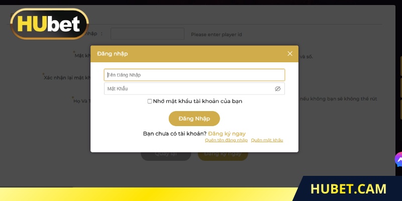 Có tài khoản đã đăng ký để đăng nhập HUBET