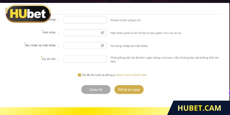 Email hợp lệ để đăng ký HUBET
